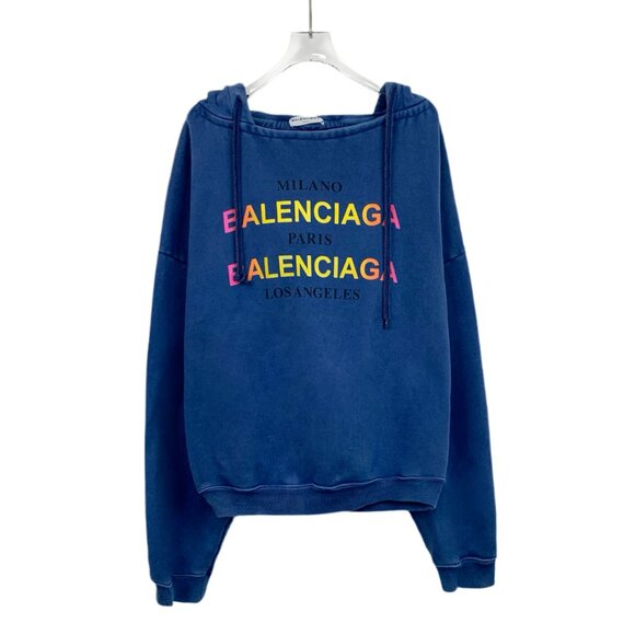 Balenciaga Sweaters - Balenciaga Deep Blue Hooded Sweatshirt